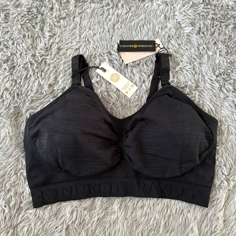Kindred Bravely Hands Free Pumping & Nursing Bra Black Large Busty NEW